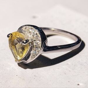 Citrine, White Zircon And Sterling Silver Halo Ring NWOT